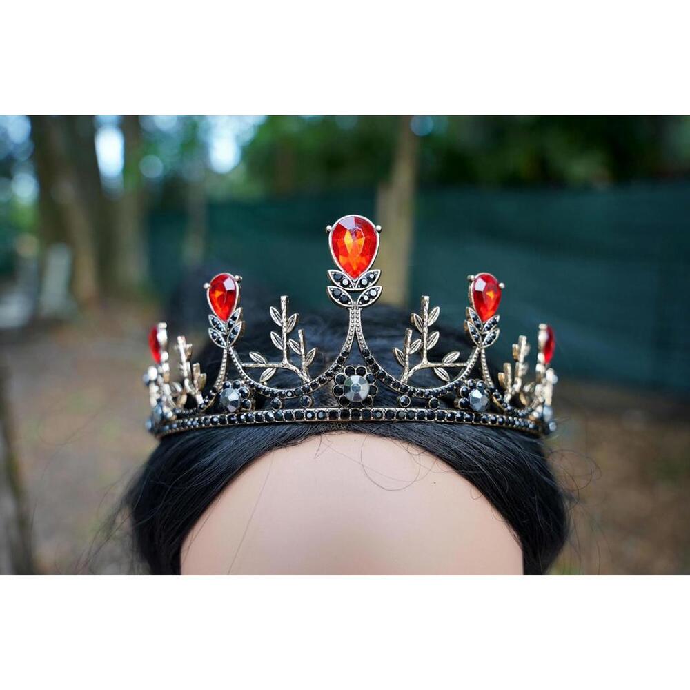 Goth Red Black Crystal Tiara Bridal Crown Birthday Wedding Gift Diadem Vintage